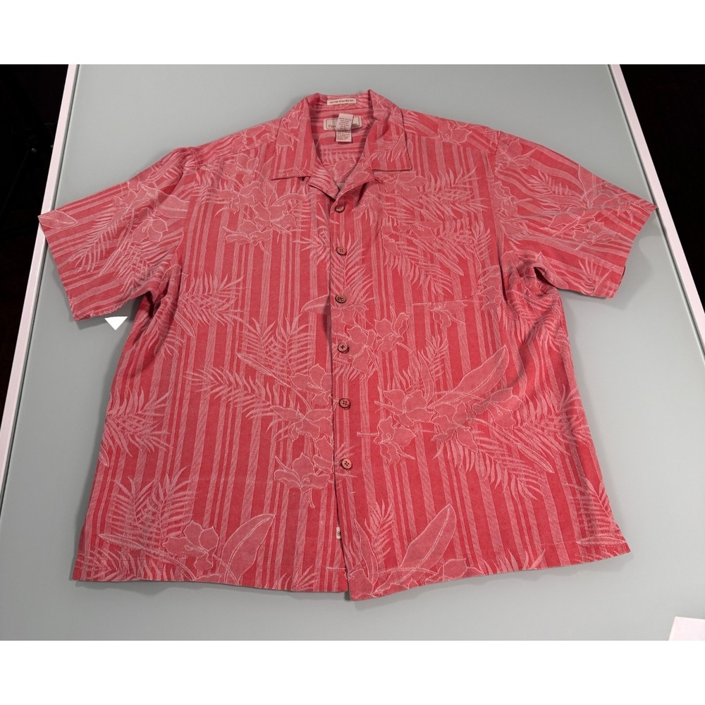 Paradise Collection Camp Shirt Men's Size Large Salmon Palm Leaves DadCore